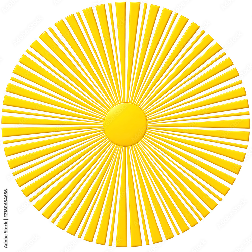 Fototapeta premium Bright yellow sun icon with radiating light rays isolated on transparent background
