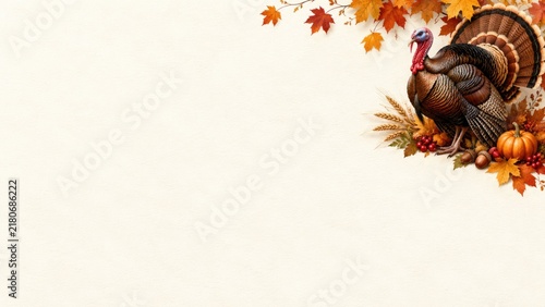 Turkey with leaves and oranges for christmas and thanksgiving.Christmas or Thanksgiving turkey. Thanksgiving background