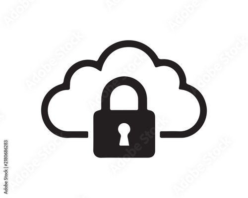 Cloud computing concept icon with a locked padlock for data security