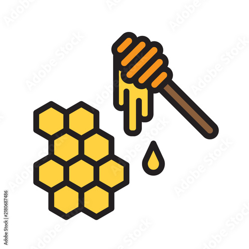 Honey Dipper with Dripping Honey and Honeycomb