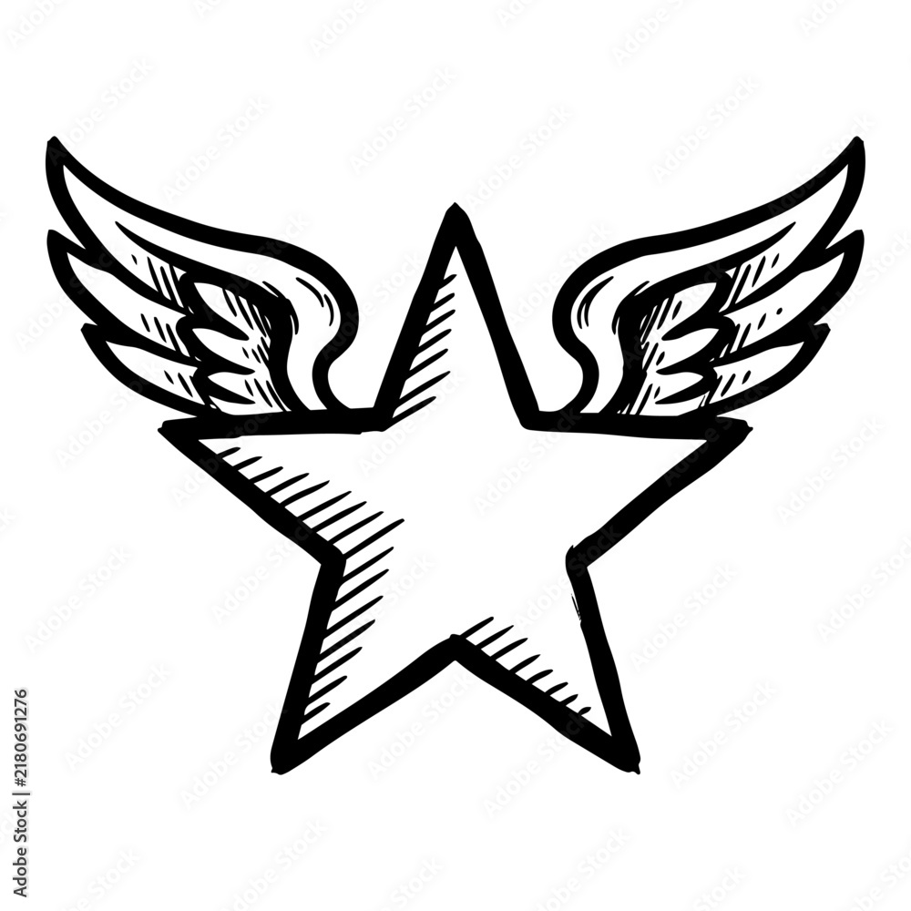 Fototapeta premium Winged Star Tattoo Flash Design