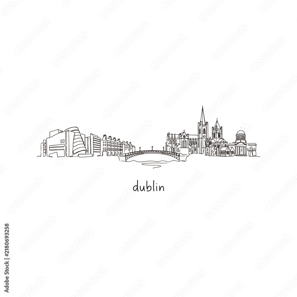 Obraz premium Minimalist dublin city skyline vector line art sketch