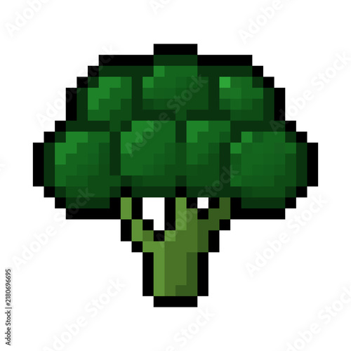 Green Broccoli Vegetable Retro 8-Bit Pixel Art Icon Isolated