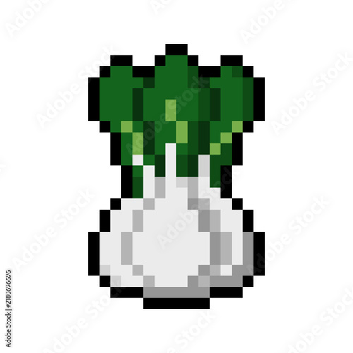 Green and White Bok Choy Vegetable Retro 8-Bit Pixel Art Icon Isolated