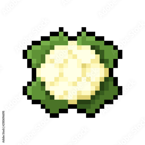 White Cauliflower Vegetable Retro 8-Bit Pixel Art Icon Isolated