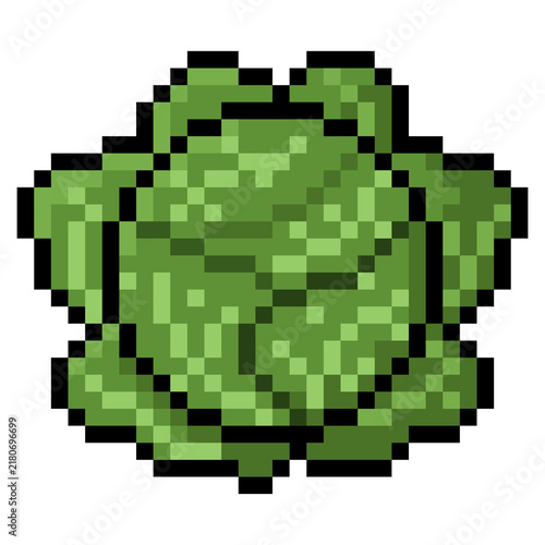 Green Cabbage Vegetable Retro 8-Bit Pixel Art Icon Isolated
