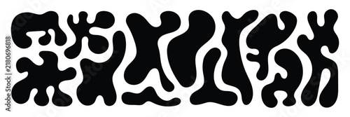 Amoeba blob, irregular shape collection. Abstract fluid random silhouette blob. Organic liquid blob shapes set ink splash elements for creative projects