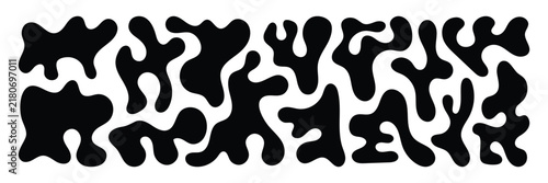 Amoeba blob, irregular shape collection. Abstract fluid random silhouette blob. Organic liquid blob shapes set ink splash elements for creative projects