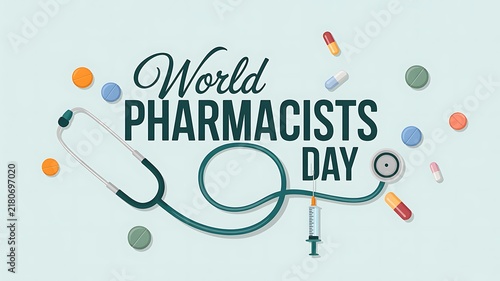 World pharmacists day celebration with stethoscope and pills