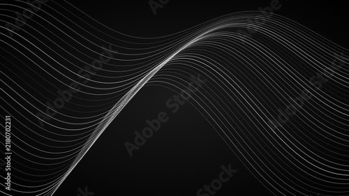 Abstract flowing white light lines on a solid deep black background surface