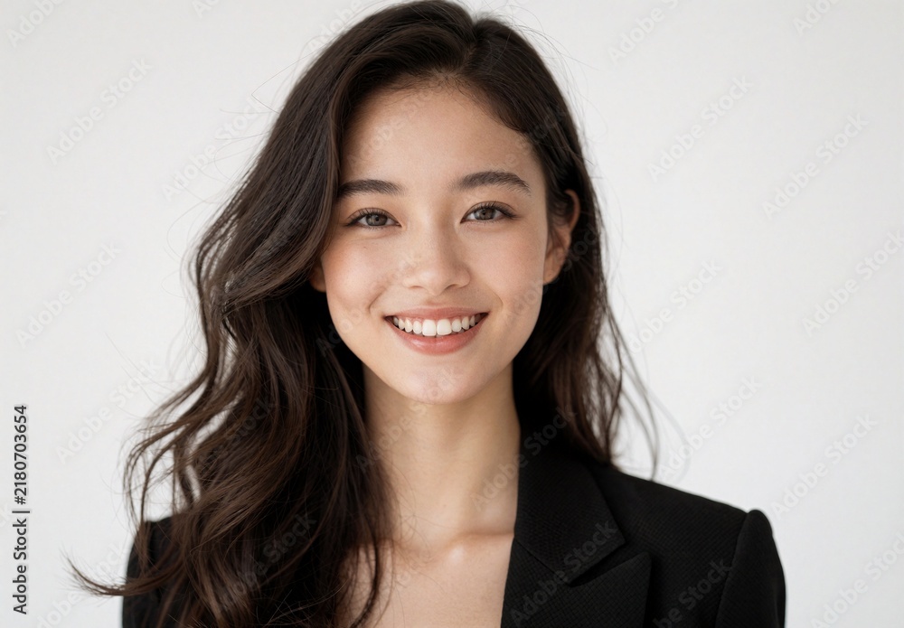 Fototapeta premium Smiling Asian Woman in Black Blazer Portrait