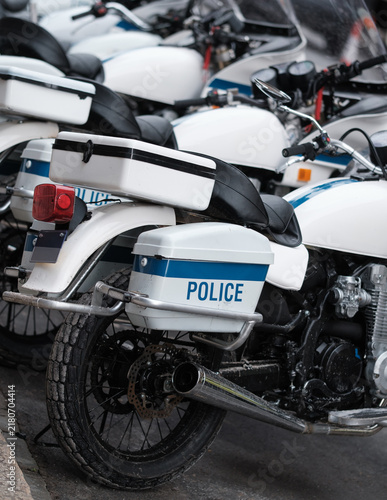 USA Police Motorbikes Parked In Row