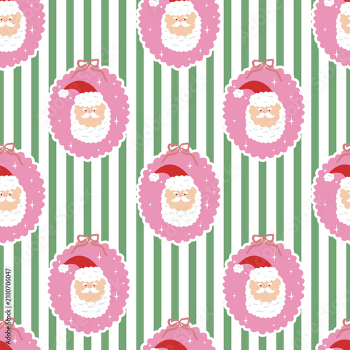 Seamless print with funny cute head Santa Claus and bow and stars