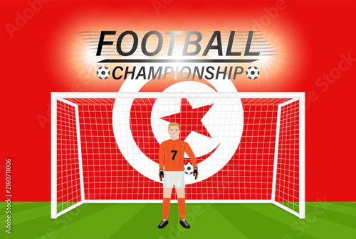 Tunisia Football Match. Flag of Tunisia with Goalkeeper. Football Championship Concept. Vector Illustration.