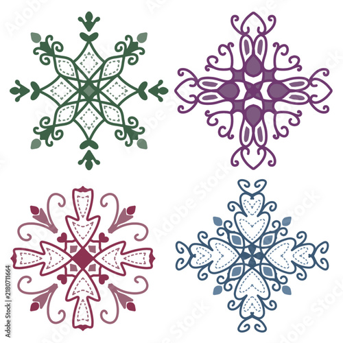 Decorative vintage floral ornament and snowflake vector elements set