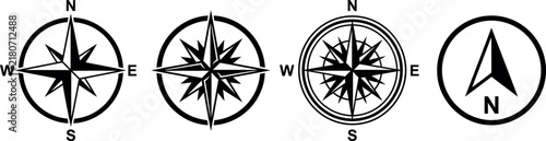 Foto Collection of antique compass rose illustrations showing directional points and