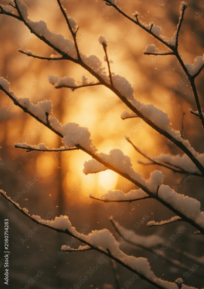 Obraz premium Serene snowy branches sunset