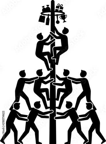 Greasy Pole Climbing Competition Vector Icon Illustrating Teamwork and Traditional Festival Game