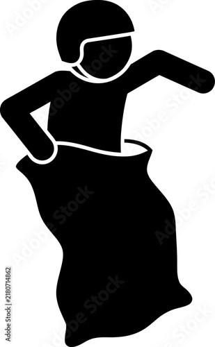 Stick Figure Wearing Helmet Participating in Sack Race Competition Vector Icon
