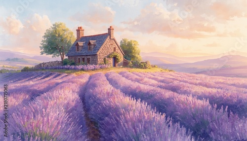 Charming Stone Cottage In Vibrant Lavender Field