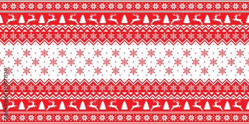 Christmas Sweater Seamless Repeat Pattern with Nordic Snowflakes and Reindeer