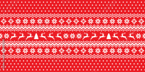 Christmas Sweater Seamless Pattern with Reindeer, Snowflakes and Nordic Geometric Motifs