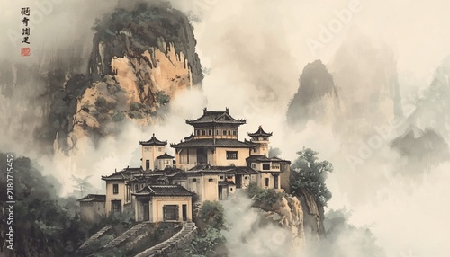 An Ancient Temple Hidden Within Misty Mountain Peaks