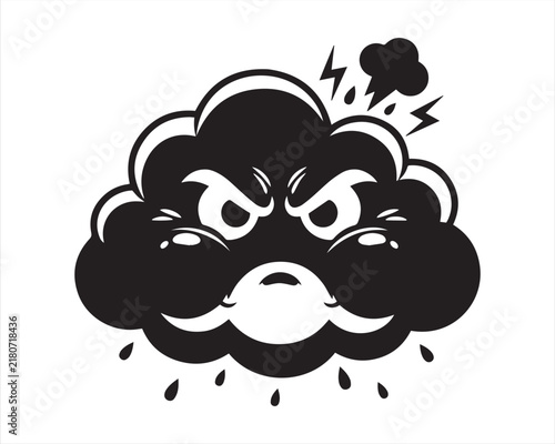 Photography Angry storm cloud with a frowning face and lightning bolts illustration