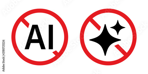 No AI sign. Artificial intelligence prohibited sticker. Transparent vector