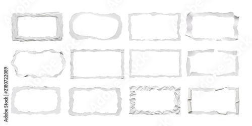 White Torn Paper Frames and Borders Set Isolated on Transparent Background, PNG