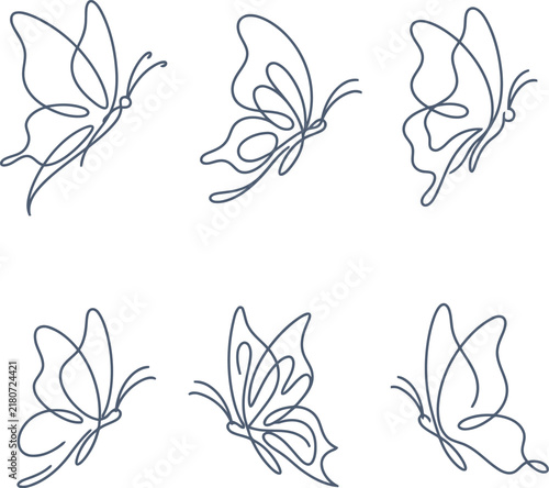 Butterfly line art illustrations in various poses