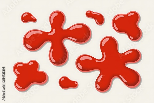 3D Cartoonish Dip Ketchup Blots and Stains Isolated on White Background