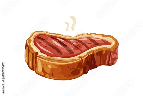 3D Cartoonish Fried Steak Piece of Pork or Beef Meat Isolated on White Background
