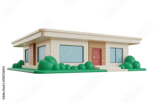 3D Cartoonish Modern House Isolated on White Background