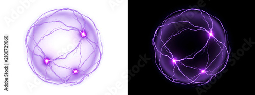 Obraz na płótnie Bolt crackling purple plasma sphere with electric lightning arcs forms glowing o