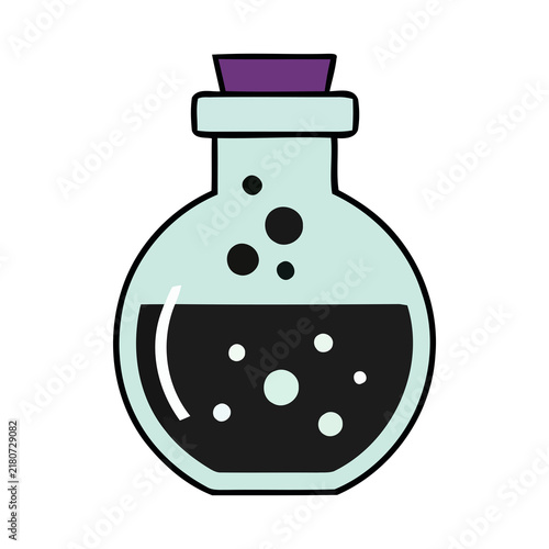 Cuadro en lienzo Magic Potion Bottle with Bubbling Dark Elixir Vector Illustration