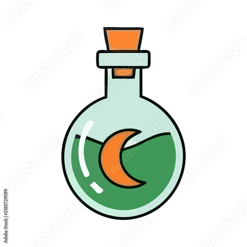 Konstfotografi Fantasy alchemy flask with green elixir and orange crescent moon