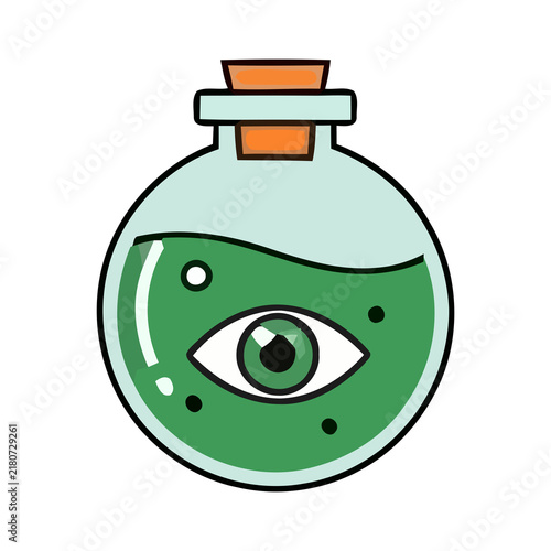 Obraz na plátně Green Magic Potion Bottle with Floating Eyeball Halloween Illustration