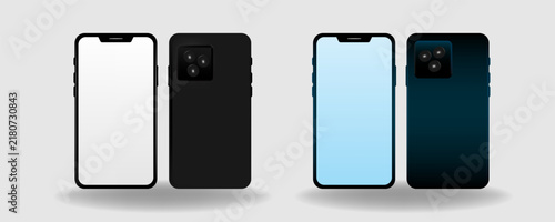 set of Smartphone Realistic Mockup White Display. Mobile Phone With Buttons. UI UX Branding Detailed Mockup. Modern Phone Device Template. Realistic Phone