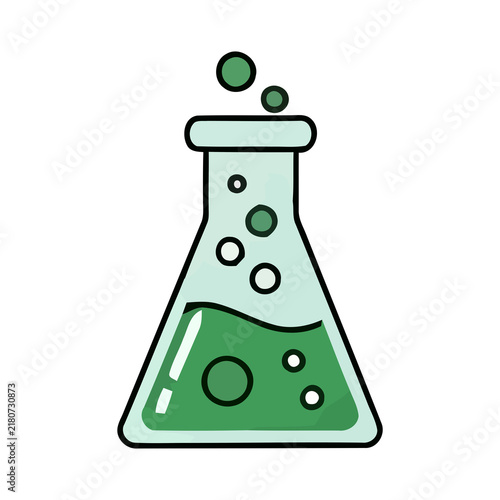 Hand drawn chemical reaction icon in green laboratory flask