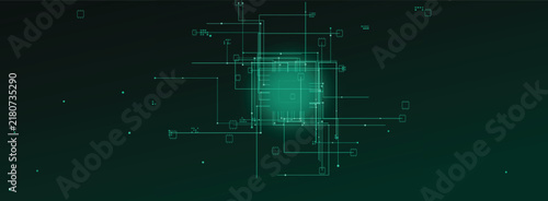 Abstract Digital Technology Background Featuring Glowing Green Circuitry Network Data Connectivity Lines and Futuristic Electronic Flow Patterns
