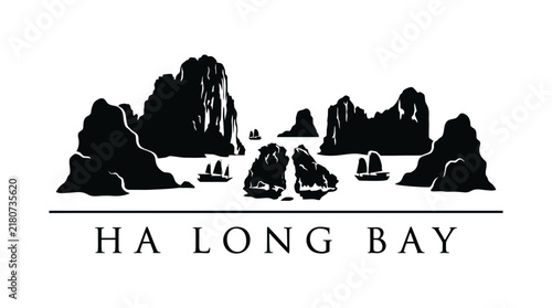 Ha Long Bay limestone island silhouette.