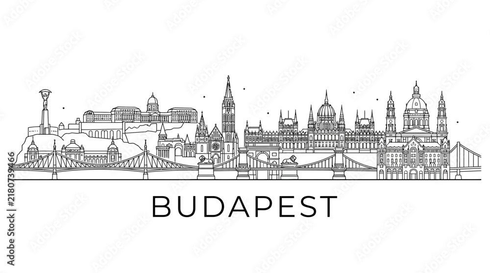 Fototapeta premium Budapest Hungary skyline line art city outline