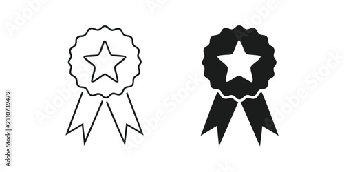 Star Award Ribbon Badge Icon Set For Achievement Design