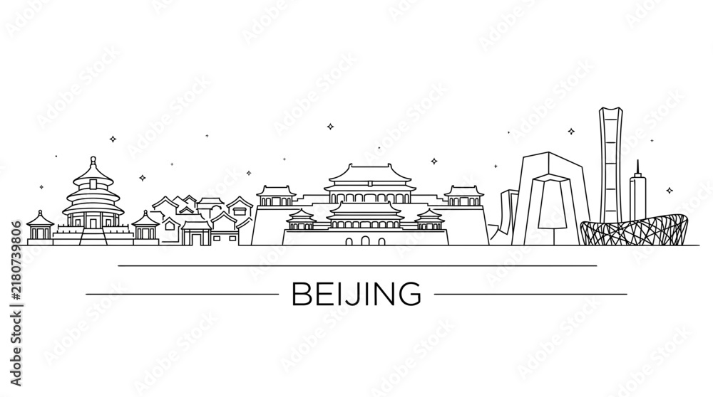 Obraz premium Beijing China skyline line art silhouette illustration