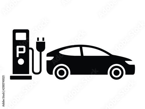 Electric Car Charging Station Silhouette Isolated
