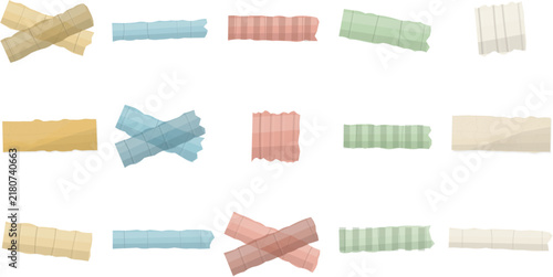 Adhesive tape strips bundle set featuring colorful masking paper and textured stationery elements for creative scrapbooking
