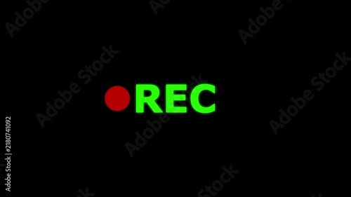 REC animation, camera rec animation, video record icon on black background. 4k video