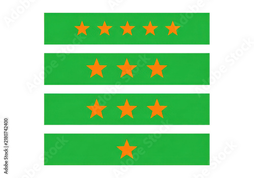 Green rating bars with orange stars, displaying user feedback from five to one star on transparent background.