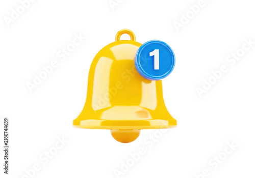 A bright yellow notification bell icon with a blue circle containing the number 1 indicating a new alert.